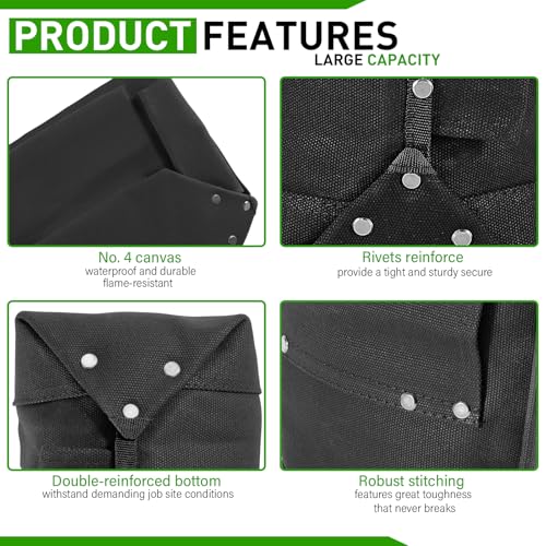 5x10x9in Tool Bag for Bolt and Tool Storage, Flame Resistant Canvas Bag Tool Pouch with Double Reinforced Bottom, Fit Work Belts up to 3in