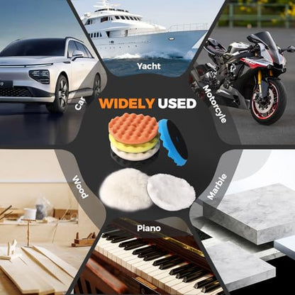 Buffing Pads Polishing Pads Kit,7 Pcs 6"(150mm), Sponge Polishing Pads with Wool Pad Kit, Car Polisher, Car Detailing Kit, Polishing Pad Kit for Car Buffer Compounding, Polish and Wax.