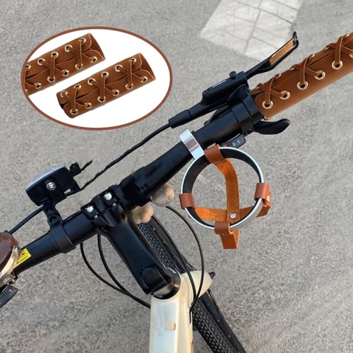20 Pcs Leather Walking Stick Grip Kit, Leather Handlebar Grips Cover, Motorcycle Grip Covers Wraps for Motorbikes, Bicycles and Canes with 20 Pcs Strap 4.61 x 4.37 Inch