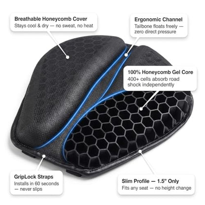 Motorcycle Seat Cushion, 100% Gel Rider Cushion, Universal Non-Slip Grip Ergonomic Motorcycle Seat Pad, 3D-Honeycomb Structure TPE Shock Absorption Breathable Seat Pad for Long Rides