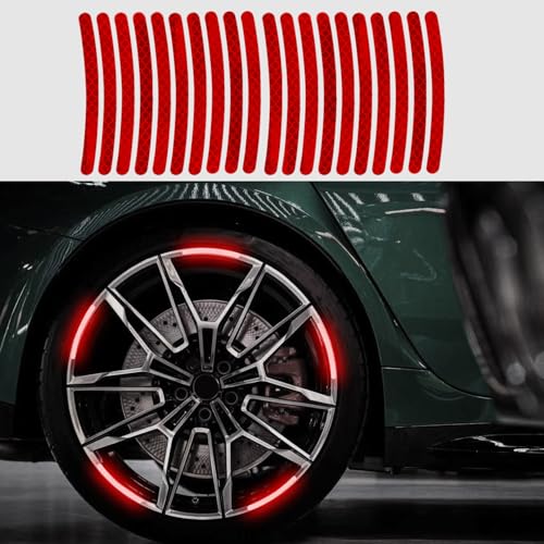 20PCS Reflective Car Wheel Decorative Stripe Stickers, Wheel Rim Decal, Car Wheel Night Safety Warning Stickers, Car Exterior Accessories Wheel Rim Tape Universal for Most Vehicles (Red) - color: Red