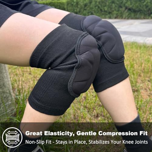 Volleyball Knee Pads for Men & Women Wrestling, Football, Basketball, Anti-Slip Sports Knee Sleeves for Skating - Soft Knee Pad with Thick Foam for Gardening, Cleaning, Flooring Work - Black S/M
