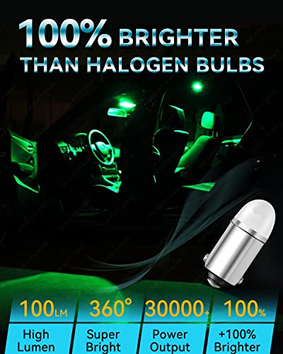 Keiurot 1893 Led Bulb 1895 1815 1816 53 57 Bulb BA9S Led Bulb for Indicator Lights Car Dome Map Trunk License Plate Courtesy Step Light Green DC/AC 12V, 10-Pack - color: Green BA9S Led Bulb