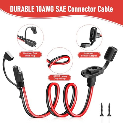 SAE Connector 1FT 10AWG, SAE Battery Quick Connect Plug Waterproof Extension Cable for Solar Panel, Street Glide, Road Glide, Motorcycle Charging Port Upgrade, RV, Solar Generator Battery Charger - size: 1FT