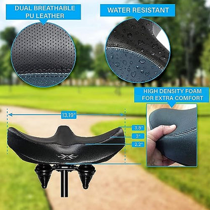 X WING New-Age Noseless Bike Seat Cushion for Men & Women - Extra Padding & Wide - Suitable for City, Electric, Stationary Bikes - Compatible with Peloton Bikes – Wide Winged Bike Seat with Cushion - color: Black Mega