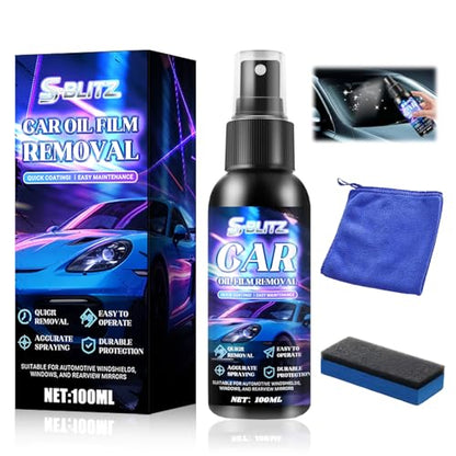 Car Oil Film Removal Spray, Clear Vision Glass Cleaner, 100ml Clear Vision Windshield Cleaner with Microfiber Cloths, Quick Coating for Automotive Windows and Rearview Mirrors