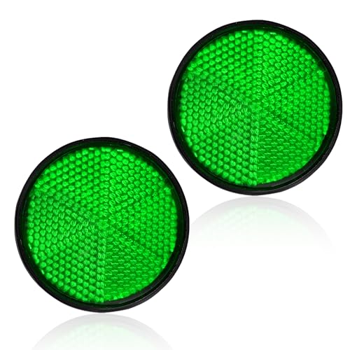 2PCS Motorcycle Warning Reflectors, Safety Reflectors, 2" Motorcycle Scooter ATV Round Reflective Accessories, M6x1.0 Plastic Screw Mount Reflective Warning for Trailer Bike Mailbox (Green) - color: Green