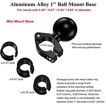 BRCOVAN Aluminum Alloy Mini Mount Base with 1'' TPU Ball | for Round Rails Diameter 0.39''/10mm, 0.47''/12mm, 0.55''/14mm, 0.63''/16mm, for RAM Mounts B Size Ball Double Socket Arm - style: R19-Set of 1