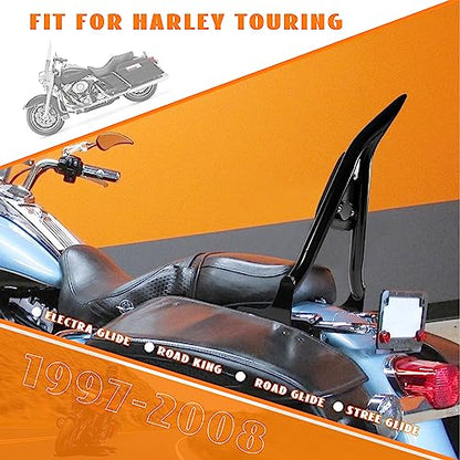 Tall Sissy Bar For Harley Touring Models 25" Detachable Rear Passenger Backrest Quick Release Compatible With Road King Road Glide Street Glide Electra Glide Road King 1997-2008 - color: Black-One Pice Fit '97-'08
