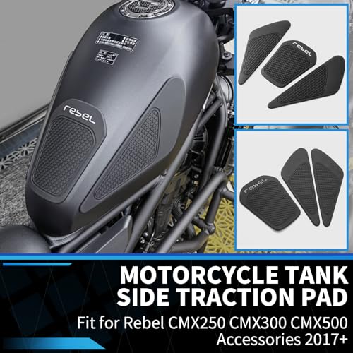 Motorcycle Tank Pad Compatible with Honda Rebel CMX250 CMX300 CMX500 2017-2025, Anti-Slip Motorcycle Tank Protector Sticker Rubber Fuel Tank Grip (Black-CMX250 300 500) - color: Black-cmx250 300 500
