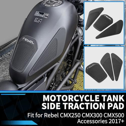 Motorcycle Tank Pad Compatible with Honda Rebel CMX250 CMX300 CMX500 2017-2025, Anti-Slip Motorcycle Tank Protector Sticker Rubber Fuel Tank Grip (Black-CMX250 300 500) - color: Black-cmx250 300 500