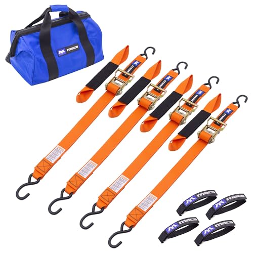 2" x 6' ATV & Motorcycle Ratchet Strap Pack - 4 Tie-Down S-Hook Straps, Soft Loops, Strap Bands & Duffle Bag - 3,335 lb. WLL - Orange - color: orange