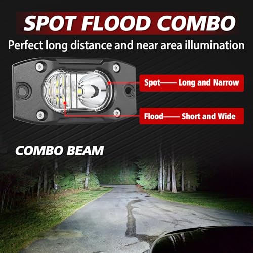 LED Pods Flush Mount Driving Pod Light 2PCS 4 Inch Spot Flood Off Road Bumper Lights Reverse Backup Work Lights Flush LED Light Bar for Truck Pickup UTV ATV Boat 4x4 - color: White Flush