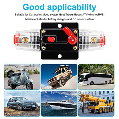 150 Amp Audio Circuit Breaker,12V-24V DC Fuse Holder,20-300A Breaker Switch,Inline Circuit Breaker with Reset Button,for Automotive Marine Boat Audio System Current Overload Protection - color: 150A