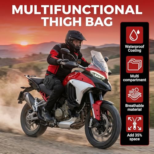 Motorcycle Thigh Bag Tactical Leg Bag Drop Leg Bag for Men Women–Waterproof&Adjustable Leg Strap, Convertible to Leg Fanny Pack or Phone Purse for Outdoor Activities—Complimentary keychain
