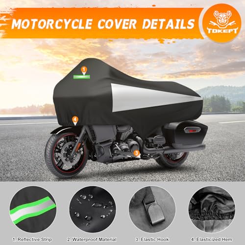 Motorcycle Half Cover with Elastic Hook and Reflective Strip Waterproof Dustproof Sunproof at All Seasons Suitable for Touring Models Road King Street Glide Road Glide and More (Black&Silver) - color: Black&Silver