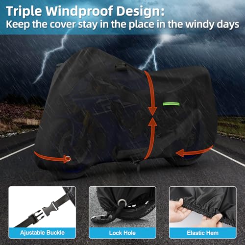Motorcycle Cover Waterproof for Yamaha R1 R3 R6 R7 R9, Heavy Duty Outdoor Sun Rain Snow UV Dust All Weather Protection Motorbike Cover with Soft Cotton Lining & Lock Hole - size: YZF R6