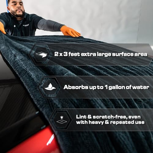 Blackline 24"x36" Twisted-Loop Car Drying Towel, 1300GSM, Streak Free, Lint Free, Reusable - Car Accessories, Microfiber Cleaning Cloth for Car, Truck, SUV - One Pass is All You Need - color: Charcoal Grey