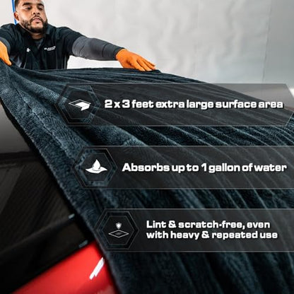 Blackline 24"x36" Twisted-Loop Car Drying Towel, 1300GSM, Streak Free, Lint Free, Reusable - Car Accessories, Microfiber Cleaning Cloth for Car, Truck, SUV - One Pass is All You Need - color: Charcoal Grey