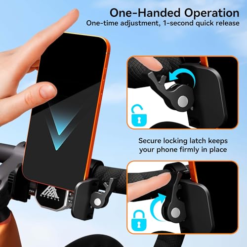 Bike Phone Holder, Aluminum Motorcycle Phone Mount with Vibration Dampener, Secure & Rotatable Holder for Motorcycle, Bike & Scooter, Fits 4.7-7'' iPhone 17/Air/16 Pro Max & Other Smartphones