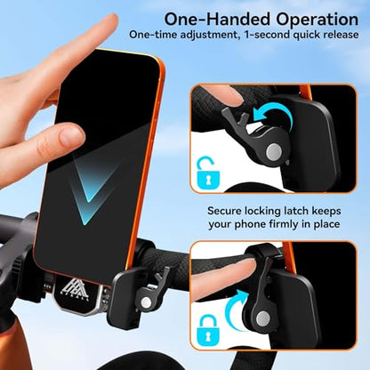 Bike Phone Holder, Aluminum Motorcycle Phone Mount with Vibration Dampener, Secure & Rotatable Holder for Motorcycle, Bike & Scooter, Fits 4.7-7'' iPhone 17/Air/16 Pro Max & Other Smartphones