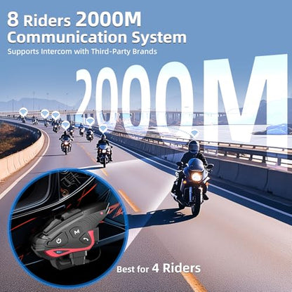 Moman Motorcycle Intercom, 2-Way Intercom Communication Systems, FM Music Sharing, Hi-Fi Stereo, CVC Noise Cancellation, Waterproof BT5.1 Group Helmet Speaker Headset（CPS 1Pack）