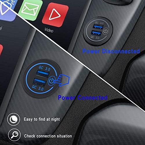 GemCoo 12V USB Outlet 36W QC 3.0 Charger Socket with Power Switch, 12V/24V Charger Socket Fast Charge for Car RV Boat Marine Truck Golf Motorcycle - color: QC3.0 With Switch