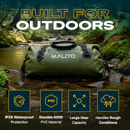 Malo’o Waterproof Dry Duffel, Heavy-Duty Roll Top Waterproof Gear Bag with Shoulder Strap & Molle Loops, Marine Duffel for Kayaking, Boating, Camping, Beach & Travel, Dark Green, 60L - color: Dark Green, size: 60L