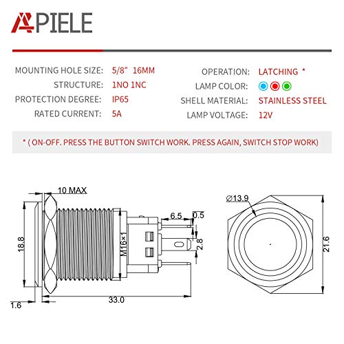 APIELE 16mm Latching 12V Push Button Switch On Off Stainless Steel with LED Angel Eye Head for 0.63" Mounting Hole with Wire Socket Plug Self-Locking (Yellow) (Pack of 2) - color: Silver Shell-Yellow, size: Silver Shell (Pack of 2)