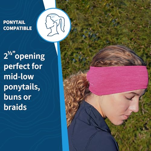 TrailHeads Womens Ponytail Headband - Moisture Wicking Hair Headband for Running, Winter, Workout - Athletic Headband Women - color: heather pink