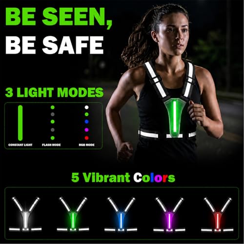 LED Reflective Vest Running Gear, 5 Colors Light Up Safety Vest | Rechargeable High Visibility Running Vest, Adjustable for Men Women. Ideal for Night Running, Walking, Cycling & Jogging. - color: Black