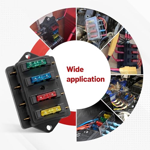 RED WOLF 4 Way Blade Fuse Block Box Holder w/Standard Circuit 10V-32V DC for Automotive Truck Boat Marine RV Van Vehicle Power Distribution Panel Damp-Proof Cover - size: 4 Way