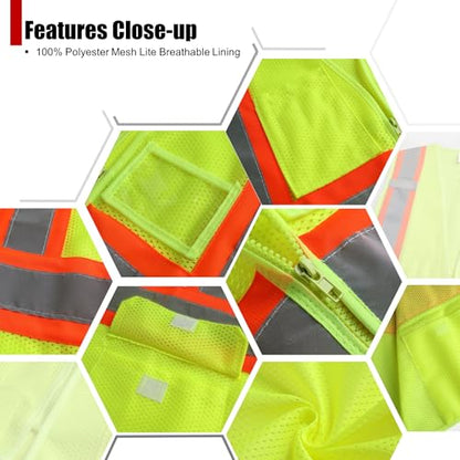 Reflective Safety Vest for Men Women Hi Vis Vest with Pockets High Visibility Vest Mesh Construction Vests Meets ANSI/ISEA Standards (Yellow-33, Large) - color: Yellow-33, size: Large