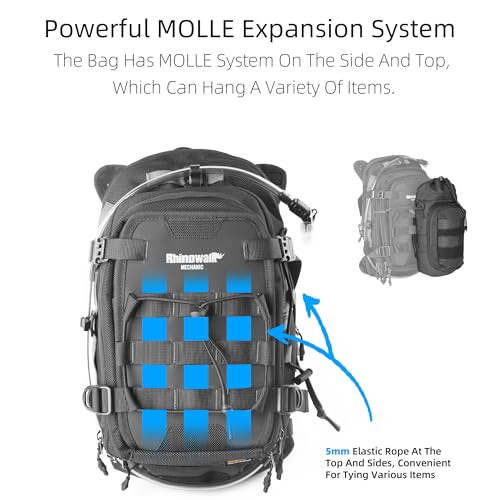 Rhinowalk Motorcycle Tank Bag Backpack Travel Luggage Separate Water Bag Duffel Bag with molle system fits most Adventure and Sport Motorcycle Frames - color: Black