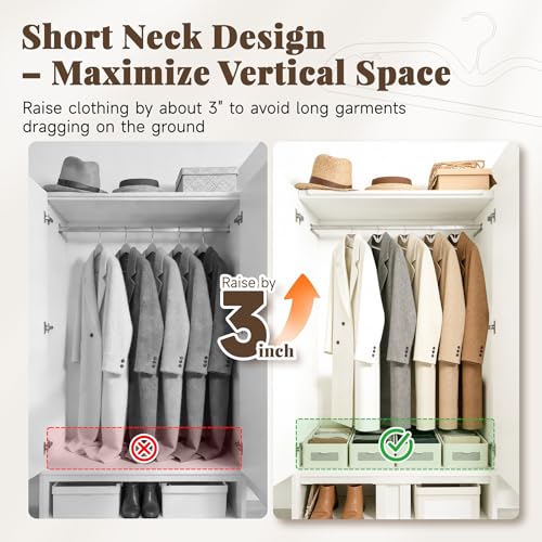 Short Neck Plastic Hangers 20 Pack, Space Saving Non-Slip Clothes Hangers with 360° Swivel Hook, Heavy Duty Slim Hangers for Shirts, Dresses, Coats, Closet Organizer(Grey)