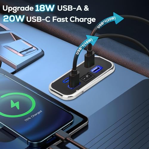 Linkstyle RV USB Outlet, 76W Dual 18W USB-A & Dual 20W PD3.0 Ports, Power Outlet Panel with Switch for 12V/24V Car Truck Marine - color: 1PCS