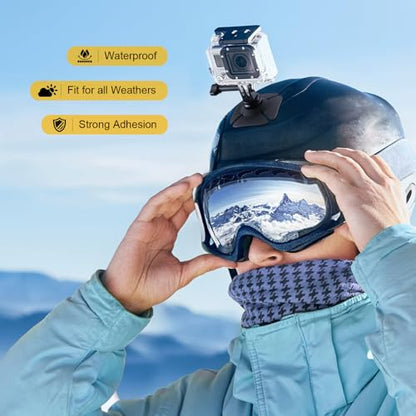 2 Pack Adhesive Helmet Camera Mount Fits for GoPro Hero 13/Max, Insta360 X5/X4/X3/X2 and DJI Osmo Action Sports Cameras, Flexible Sticky Accessories Bracket Base for Motorcycle, Snowboard