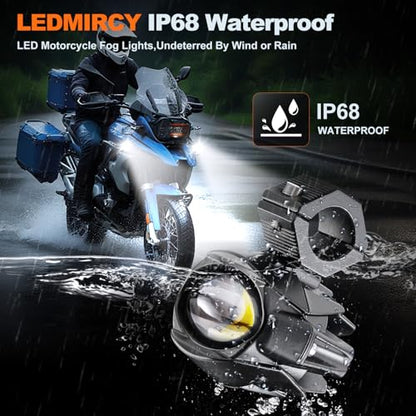 LEDMIRCY Motorcycle Auxiliary Lights, Luces Exploradoras Para Moto With Switch Wiring Harness LED Fog Driving Light Kit IP68 Waterproof/Shockproof Offroad Spot Lights for ATV UTV Snowmobile Boat