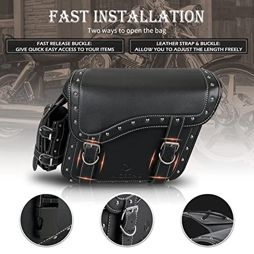 NICECNC Motorcycle Saddle Bags, PU leather Saddlebags, Reinforced Straps & Saddle Piece with Cup Holder, Throw Over Saddle Bag Side Bags Universal Accessories bags, Black - size: 25L-Black