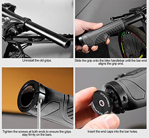 TOPCABIN Ergonomic Bike Grips - Widen Holding Rubber Grips with Aluminum LockGrips for Mountain & Road Bikes - color: Knife Style, Blue/Black (Aluminum Lock Plug)1 Pair