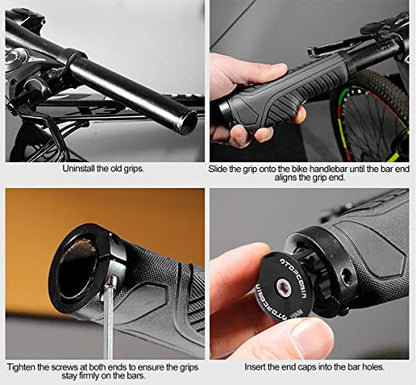 TOPCABIN Ergonomic Bike Grips - Widen Holding Rubber Grips with Aluminum LockGrips for Mountain & Road Bikes - color: Knife Style, Gray/Black (Aluminum Lock Plug)1 Pair