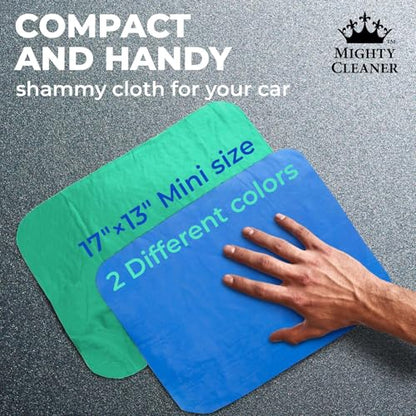 Premium 2pk Mini +1 Free Shammy Cloth for Car Drying - 17”x13” - Super Absorbent Chamois Towel for Car - Scratch-Free, Reusable & Soft Cleaning Towel - color: Mint, Blue, Yellow