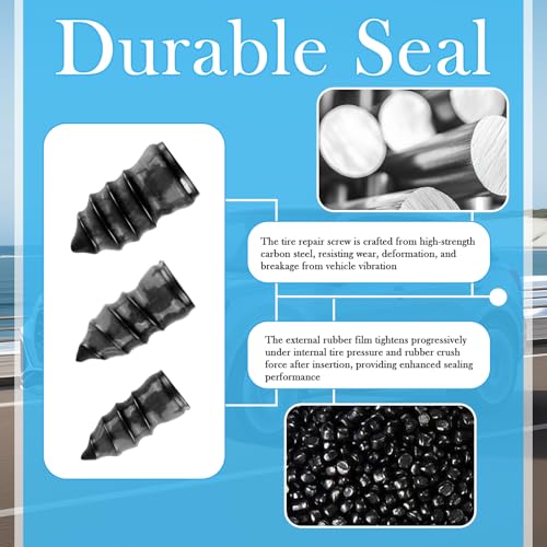OFBAND 100PCS Tire Repair Rubber Nail Kit with 3 Sizes,Professional Vacuum Tire Plug Kit for Quick Repairs,Self-Service & Self Sealing Screw in Tires Plugs with Screwdriver & Box