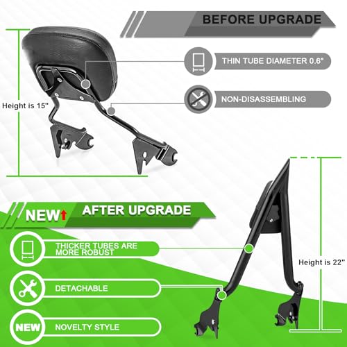 Mofun 27" Tall Passenger Backrest Sissy Bar 1.3" Fat Bar Compatible with Harley Touring Road King Street Electra Road Glide 2009-2025, Gloss Black - color: Gloss Black, size: 09-25