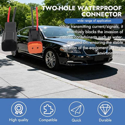 2 Pin DT Connectors Waterproof with 14 AWG Electrical Cable Wire Male Female Waterproof Plug Socket Quick Disconnect Plug for Car Truck Motorcycle Marine Boat and Other Wire Connection- 3 Pack