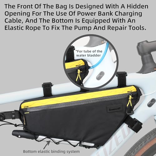 Rhinowalk BHD0018 Bike Frame Triangle Bag 2.9L, Waterproof Storage Bag with YKK Zippers, Cable Port & Pump Holder, Fits Hydration Pack – Black - color: Full Black,2.9L