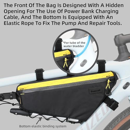 Rhinowalk BHD0018 Bike Frame Triangle Bag 2.9L, Waterproof Storage Bag with YKK Zippers, Cable Port & Pump Holder, Fits Hydration Pack – Black - color: Full Black,2.9L