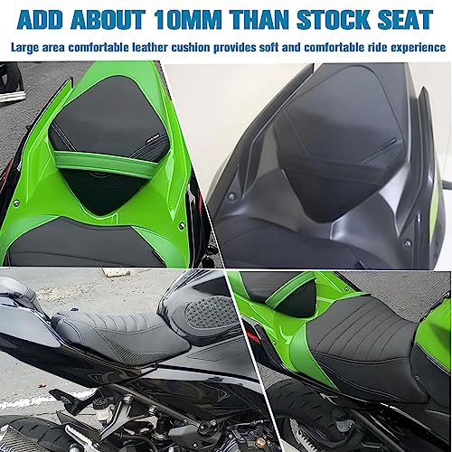 Upgrade Soft PU leather Front Driver Rider Seat Passenger Pillion Seat Cushion Comfortable compatible with Kawasaki ninja 400 Z400 Z-400 Accessories 2018-2024 (Front+Rear Seat-Black) - color: Front+Rear Seat-Black