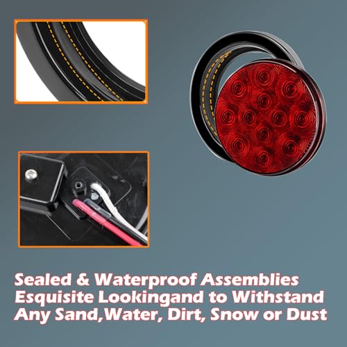 fouwick 4.2 Inch Round Red LED Trailer Tail Lights, 12-LED Waterproof IP65 Stop Turn Brake Light, 12V Flush Mount Trailer Lights LED Kit for Truck, Boat, RV, Marine (2 Pack) - color: 4 inch Round Red 12LED