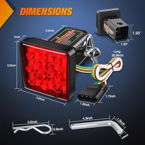 Nilight LED Brake Light Trailer Hitch Cover Square Red Lens Vehicle Tow Hitch Driving Brake Lamp 12 LEDs Brake Tail Lights with 2" Receiver for Towing Truck RV and SUV - color: LED Brake Trailer Light 1PCS